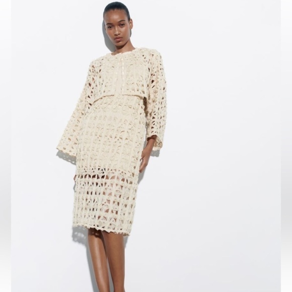 Zara Cream Open-Knit Cardigan